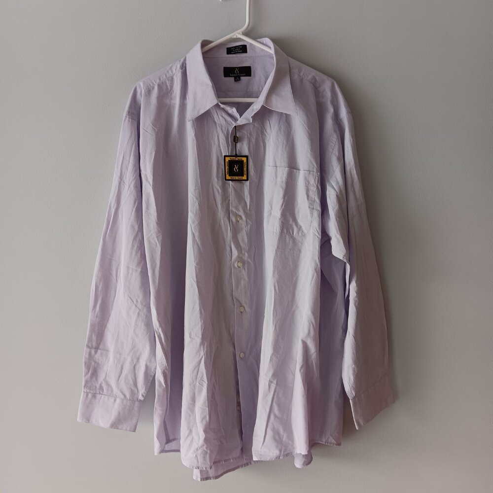 New Valerio Garati Cotton Button-Up Dress Shirt Purple Tattersal 18 34/35